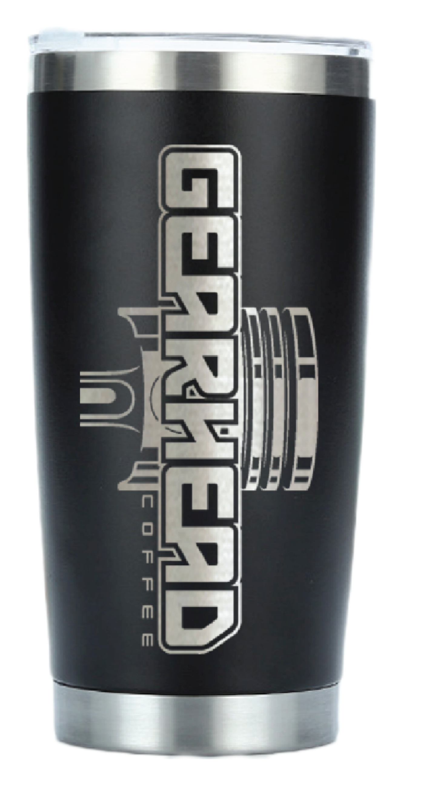 Black Stainless Steel Tumbler with Large Etched Logo 20 oz