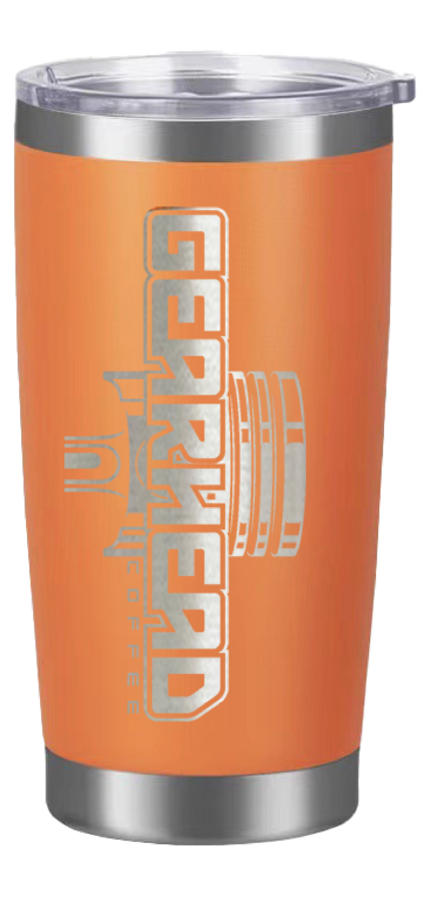 Orange Stainless Steel Tumbler with Large Etched Logo 20 oz